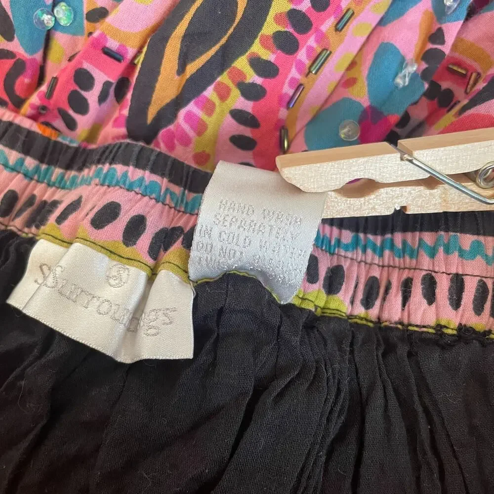 Soft Surroundings Midi Skirt Small Petite PS Pink Tiered Broomstick Boho Hippie